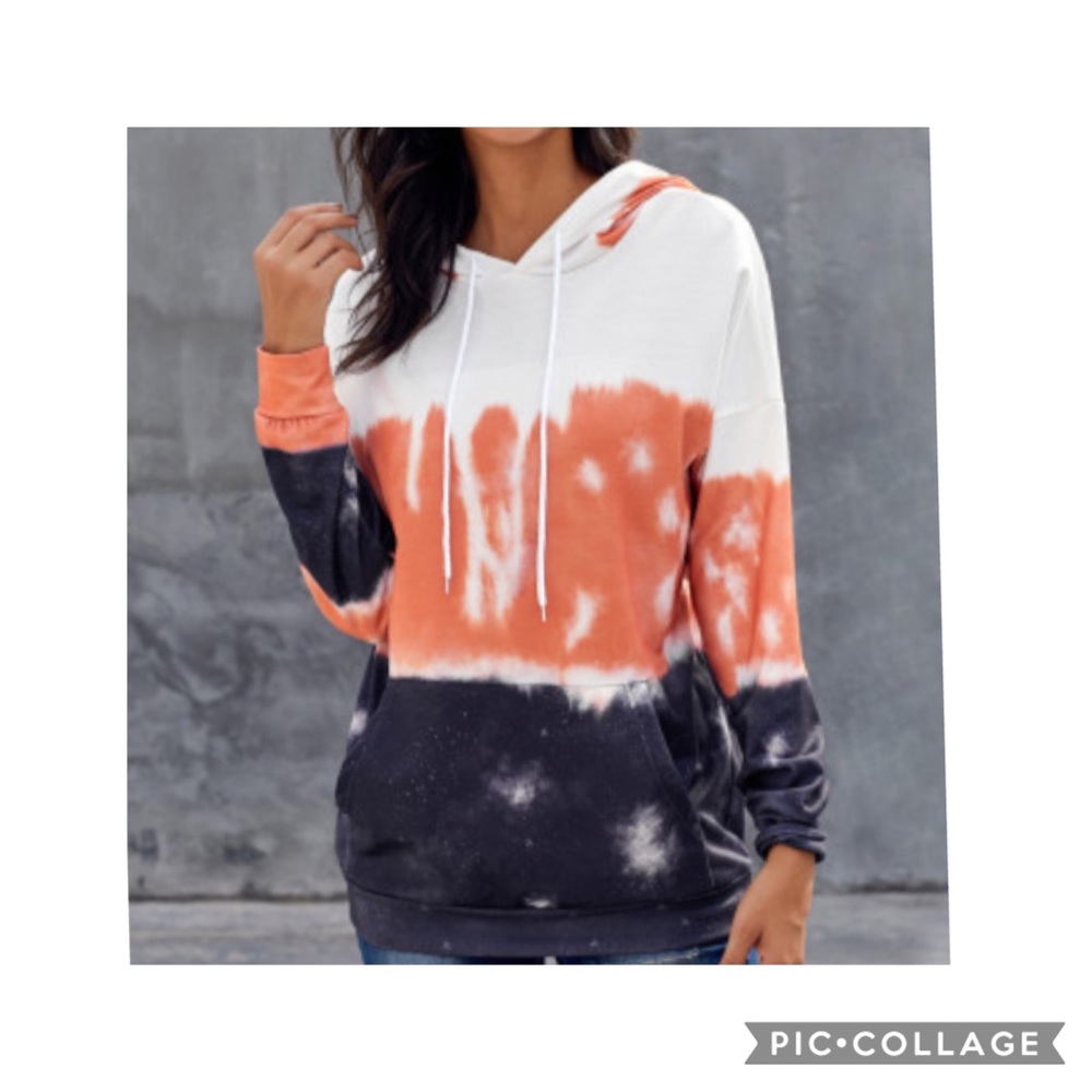 Sz L♠️ Peaches & Denim Tie Dye Gradient Hoodie New - Picture 5 of 5